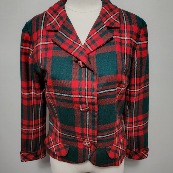 Vintage Vogue Couturier Design 60sred green plaid wool blazer size 8